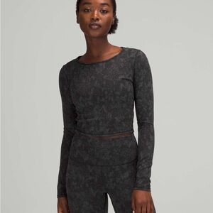 Lululemon Wunder Train Cropped Long Sleeve in Hideaway Camo Deep Coal Multi